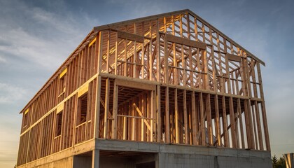 Fototapeta premium Large wooden building spacious structure crafted from wood showcasing traditional architectural style and natural materials