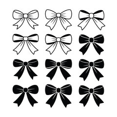 Collection of decorative ribbon knot elements for design and crafting, bow tie knot clip art set