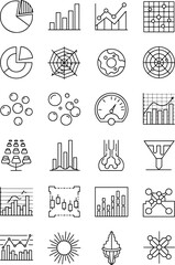 Collection of 20 Diverse Data Visualization Icons Representing Charts Graphs Analytics and Statistics Concepts