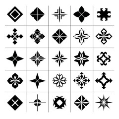 Collection of 25 Geometric Abstract Decorative Ornate Starburst Shapes and Symbols Flat Design