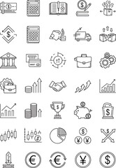 Collection of Business and Finance Icons Representing Financial Growth and Investment Strategies with Dollar and Currency Symbols