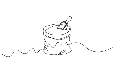 Bag of flour one line continuous drawing. Bakery pastry products continuous one line illustration. Isolated on transparent background
