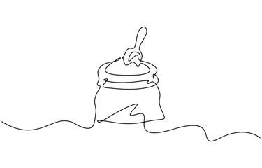 Bag of flour one line continuous drawing. Bakery pastry products continuous one line illustration. Isolated on transparent background