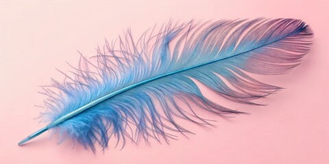 Fototapeta premium Dreamy blue feather on soft pink background evokes calming, peaceful atmosphere