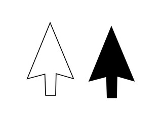 A pair of computer mouse pointer cursors, one outline and one solid black, set against a plain white background for interface design.