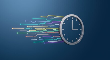 Clock with connection lines implying fast timing and digital transport