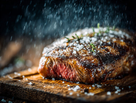 Fresh grilled picanha steak. Grilled beef steak medium rare on wooden board. 