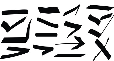 Bold Vector Brushstroke Collection of Check Marks, Arrows, and X Symbols with Calligraphy Style