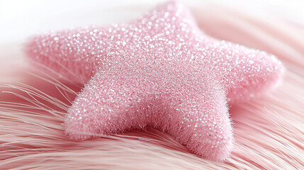 Pink glitter star on soft fur surface giving dreamy sparkle feeling