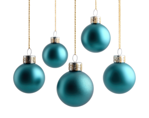 PNG Elegant teal Christmas ornaments hanging.