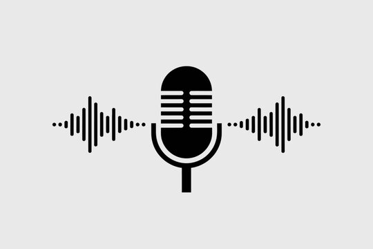 Minimalist Microphone with Sound Waves – Black and White Audio Recording Icon Design.
