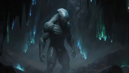 Futuristic Soldier in a Crystal Cave - A Sci-Fi Scene.