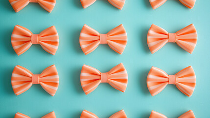 Orange striped bow tie pattern on turquoise background with playful mood