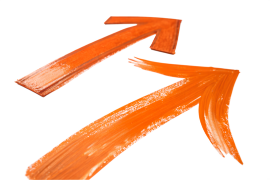 Orange direction arrows indicate movement forward and up with acrylic brush strokes - Powered by Adobe