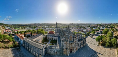 Aerial city view with buildings and sunny day
