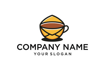 Modern Coffee Cup and Envelope Logo Design. Abstract Beverage and Communication Symbol.