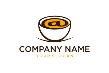 Coffee Cup with At Symbol Logo Design