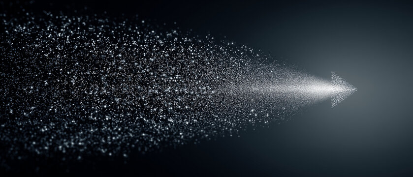 Sparkling Arrow of Particles on Dark Background