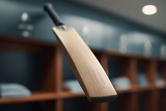 Closeup of a wooden bat in a locker room, symbolizing sports, competition, and recreation. Use for training, teamwork, or athletic achievement concepts. - Powered by Adobe