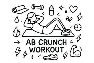 Ab Crunch Doodle. Ab crunch workout. Hand-drawn doodle illustration of ab crunch workout. In the middle, one