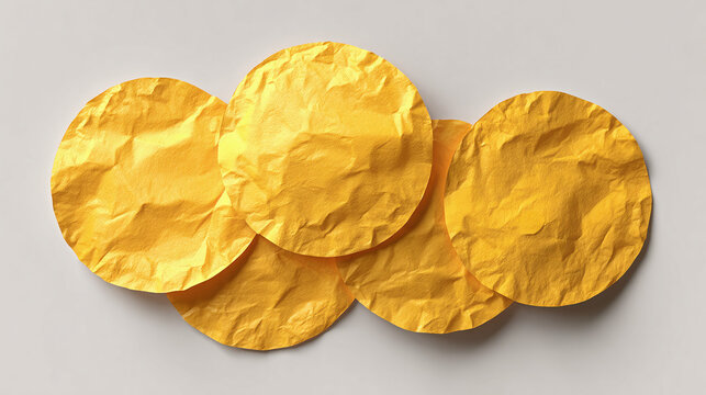 Golden paper circles arranged in an abstract composition, showcasing texture and form.
