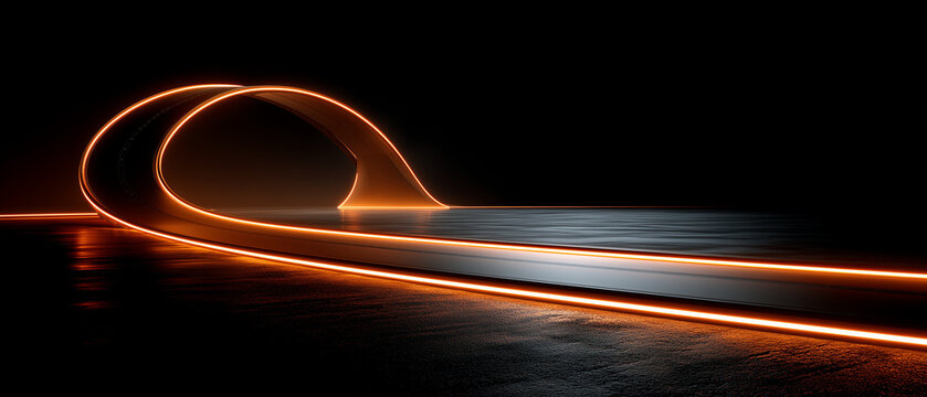 Orange Curved Light Trails on Dark Surface