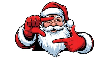 Cartoon Santa Claus Making Focus Frame with Hands