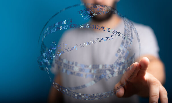 Abstract image showing a person interacting with a data stream. Perfect for technology and innovation concepts. Suitable for modern I