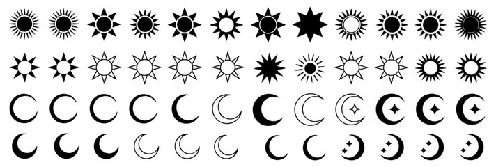 sun and moon icon set collection