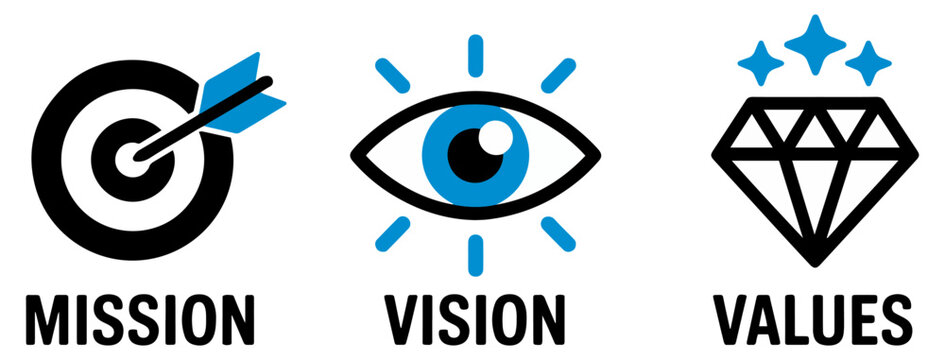 mission vision values business icon set