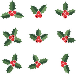 berry icons set, Chritmas logo wirh holly berries White background in vector file.