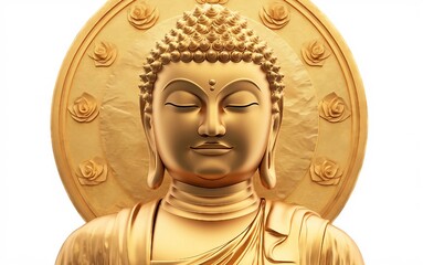 Fototapeta premium Golden Buddha Statue in Meditative Lotus Pose Isolated on White Background.