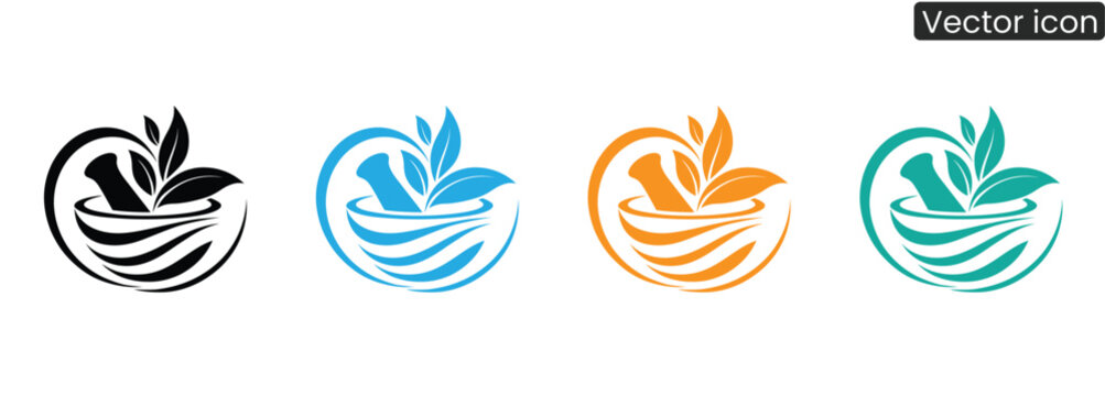 Inspiring logo featuring a mortar and pestle with vibrant leaves, perfect for health, wellness, and beauty brands seeking an organic, natural, and holistic image.