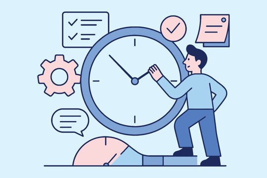 Man adjusting clock hands symbolizing time management productivity and deadline achievement