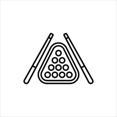 Billiard icon. Billiard ball and stick symbol. Vector illustration for web design, isolated on white background.