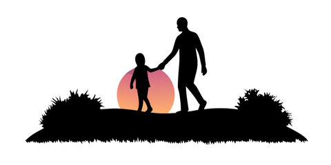 Heartwarming silhouette of father and child walking at sunset, creating lasting memories and family bonds, perfect for Father's Day or parenting campaigns
