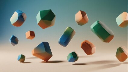 Abstract Geometric Shapes Floating in Mid-Air with Gradient Colors.