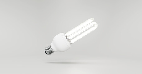 Minimal fluorescent bulb floating on bright background