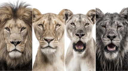 Wild Animal Portraits: Powerful wild animal portraits with detailed expressions and natural textures, isolated on a Transparent background, PNG file.