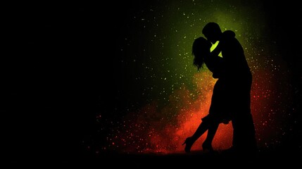 Silhouette of lovers dancing