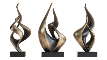 Abstract Sculpture Art: Bold abstract sculptures with dynamic shapes and flowing lines, isolated on a Transparent background, PNG file.