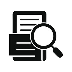 Minimal magnifier and document silhouette vector illustration with white background for search and research concept