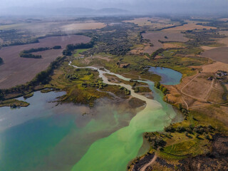 a colorful river from above