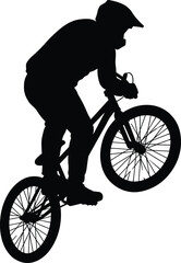 Fototapeta premium Silhouette, BMX, stunt, cyclist, airborne, jump, extreme, sport, helmet, action, bike, trick, motion, outdoor, adventure, rider, wheels, mid-air, performance, freestyle