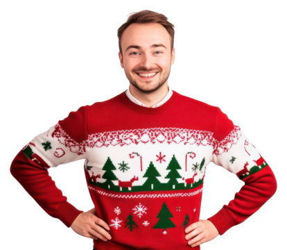 PNG A happy man waering christmas sweater clothing festive sweatshirt.