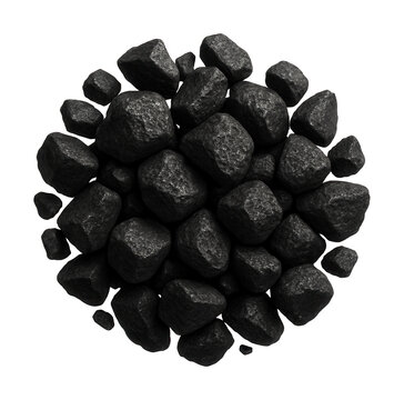 Coarse-textured activated carbon granules with a porous surface.