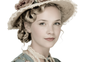 Vintage Portraits: Timeless vintage portraits with soft lighting and classic attire, isolated on a Transparent background, PNG file.