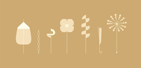 Spring colorful flower elements collection drawing with light color on beige background