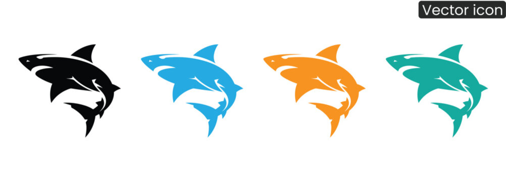 Bold shark silhouettes in vibrant colors offer dynamic aquatic energy for branding and design. Powerful, modern icons for projects seeking a strong marine theme.