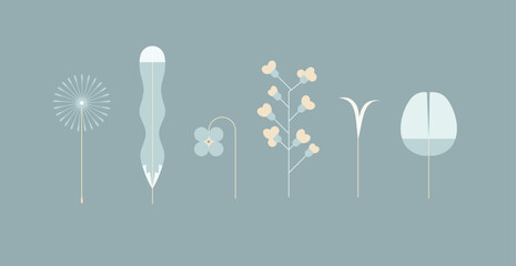 Flower colorful elements collection drawing with light color on blue background